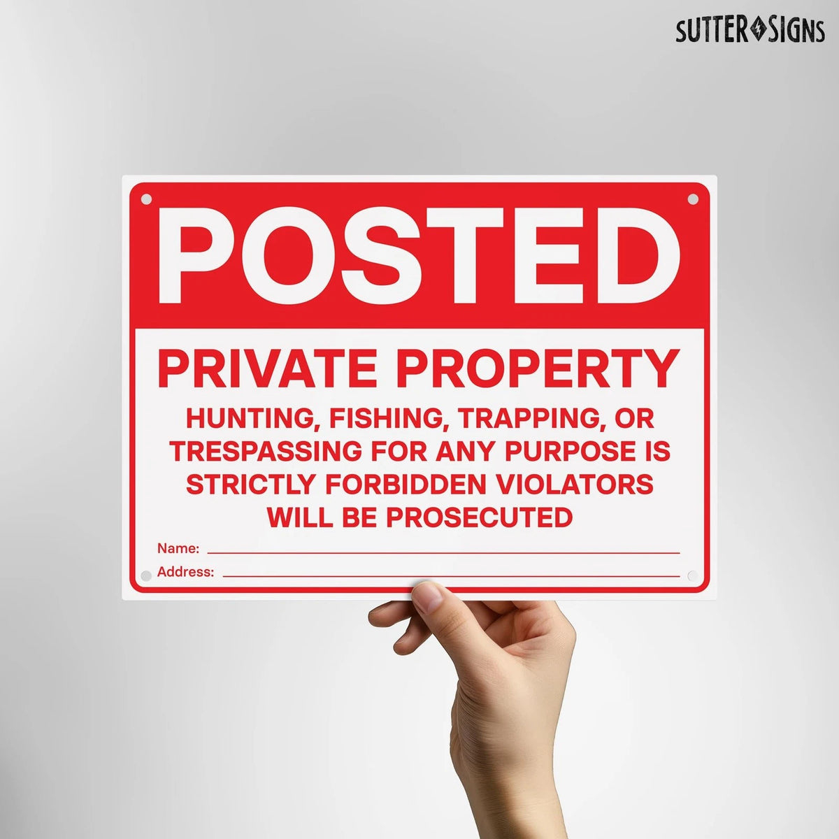 Set of 4 Posted Private Property Signs No Hunting 14" x 10", Red/White