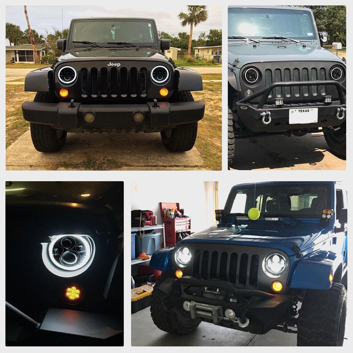 Pair 7" Round LED Headlights Halo for Jeep Wrangler JK LJ TJ CJ