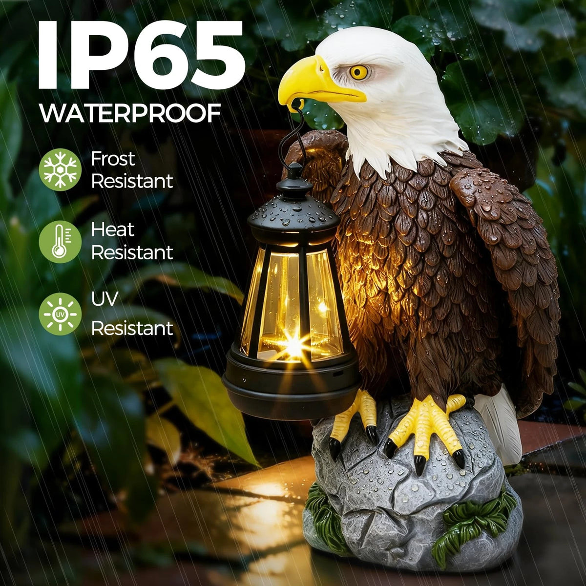 American Bald Eagle Garden Statue with Solar Light