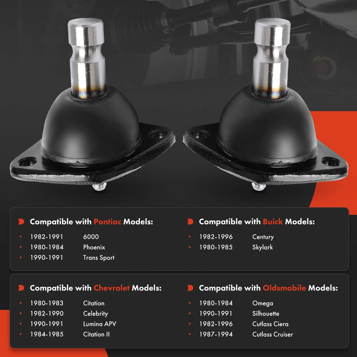 2X Front Lower Side Ball Joint for Chevrolet Buick Oldsmobile Pontiac (GK5263, 9762925, MK5263)