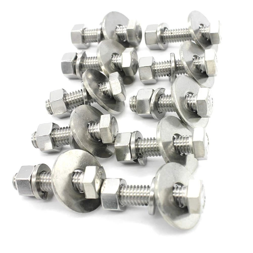Set of 10 Stainless Steel Hex Head Screws Bolts Nuts for Automotive Use