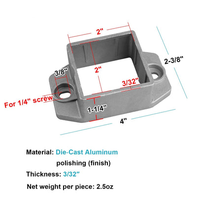 Set of 10 Aluminum Square Post Flange Base for 2"x2" Tube, Rail 2 Inch