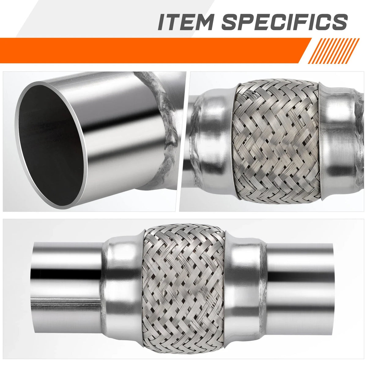 2.5" OD Double Braid Stainless Steel Flex Tube Exhaust Pipe Universal 8"