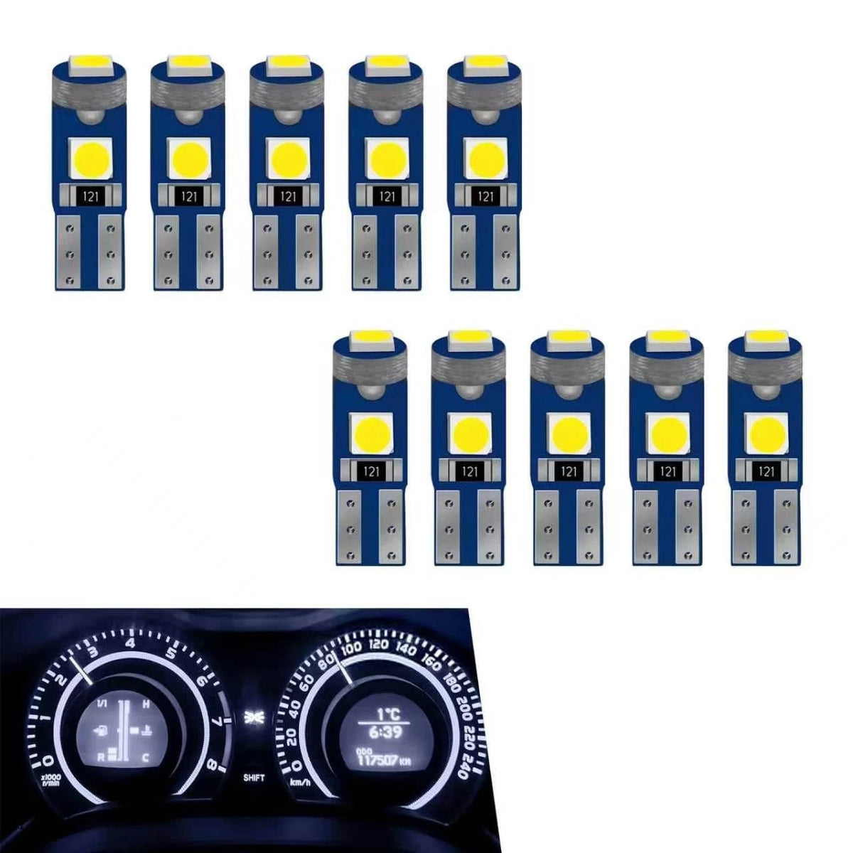10PCS T5 Wedge LED Bulbs for Dash Lights (74, 73, 37, 2721)