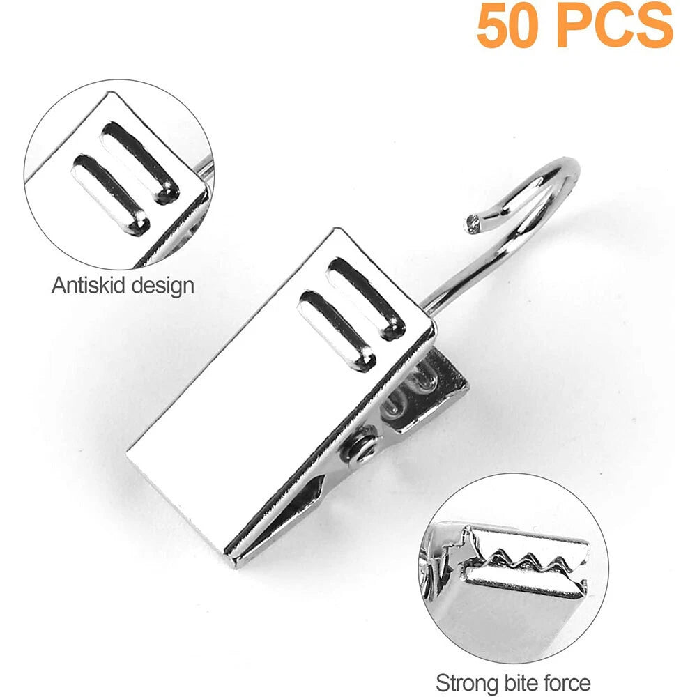 50Pcs Stainless Steel Curtain Clips with Hook for Home Decor