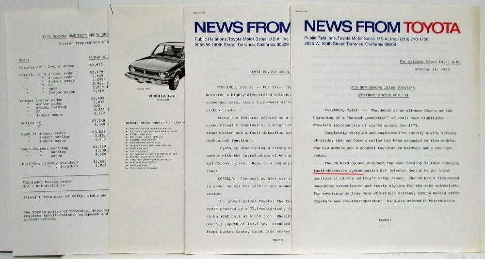 Press Kit for Toyota Corona Pickup Corolla (1974)