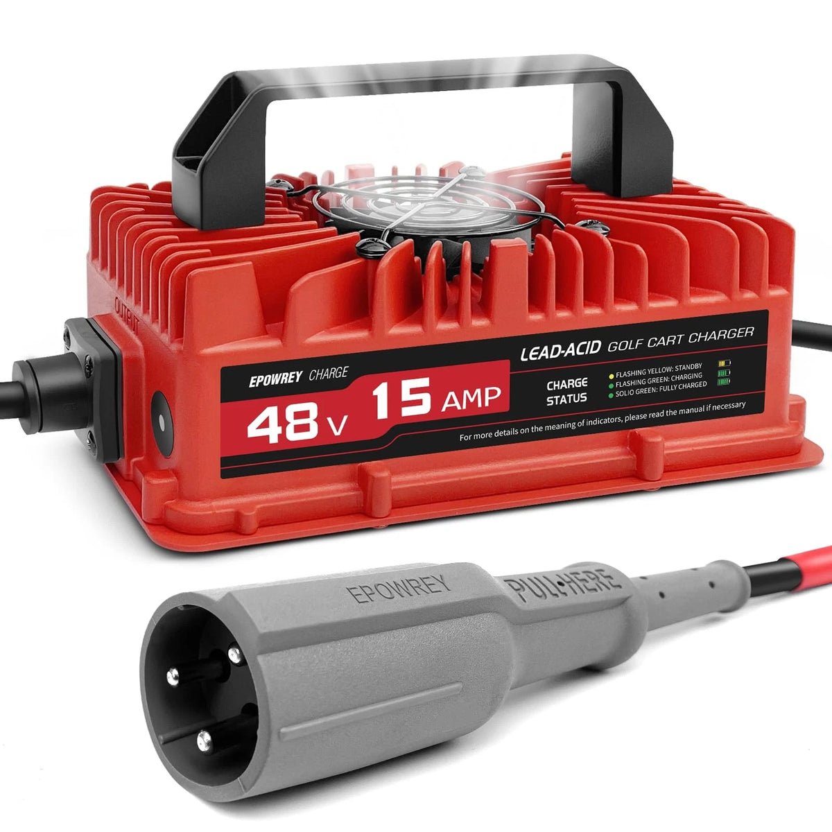15 AMP 48 Volt Golf Cart Battery Charger for Club Car (3-Pin Round Plug)