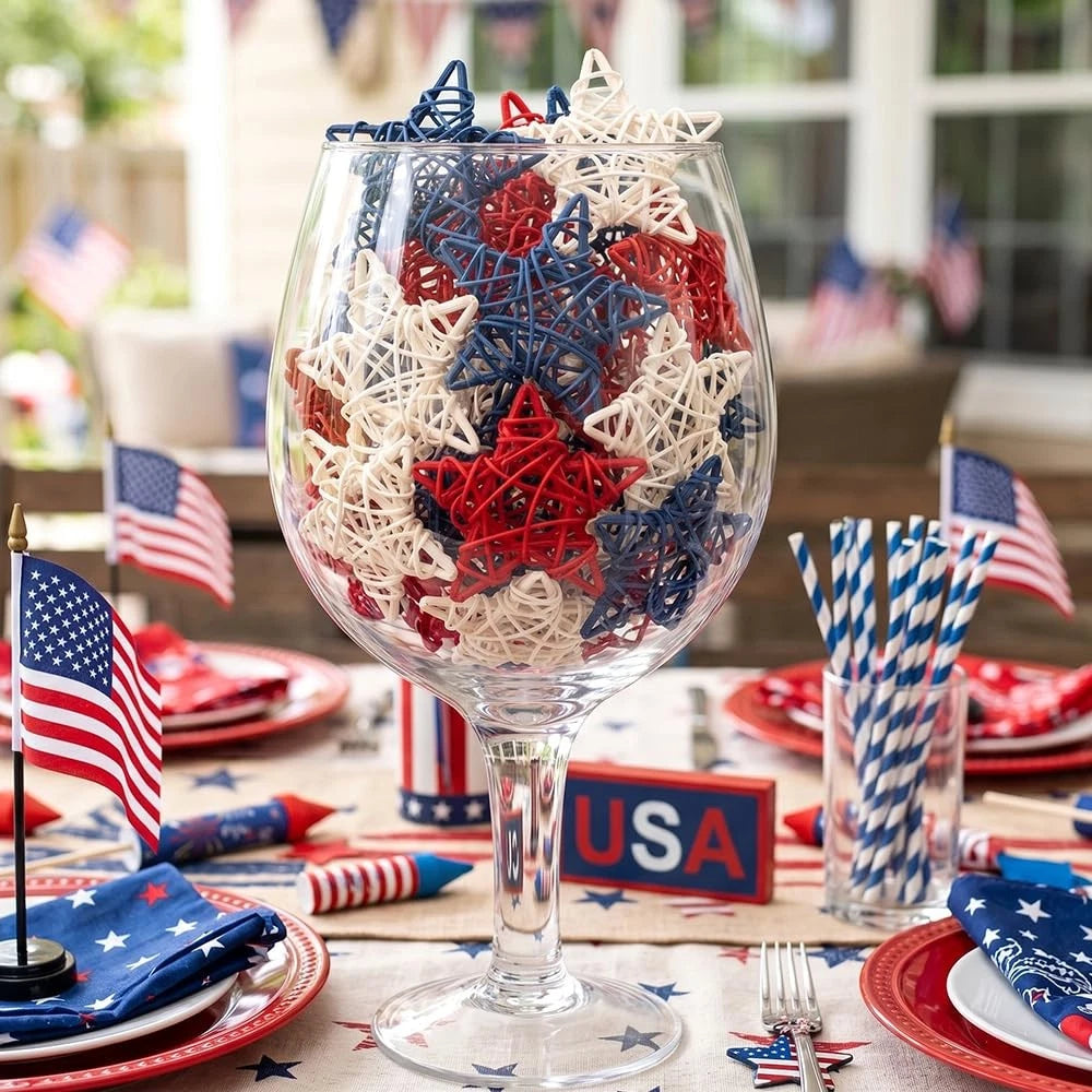 18 Pcs Patriotic Rattan Star Decor for 4th of July