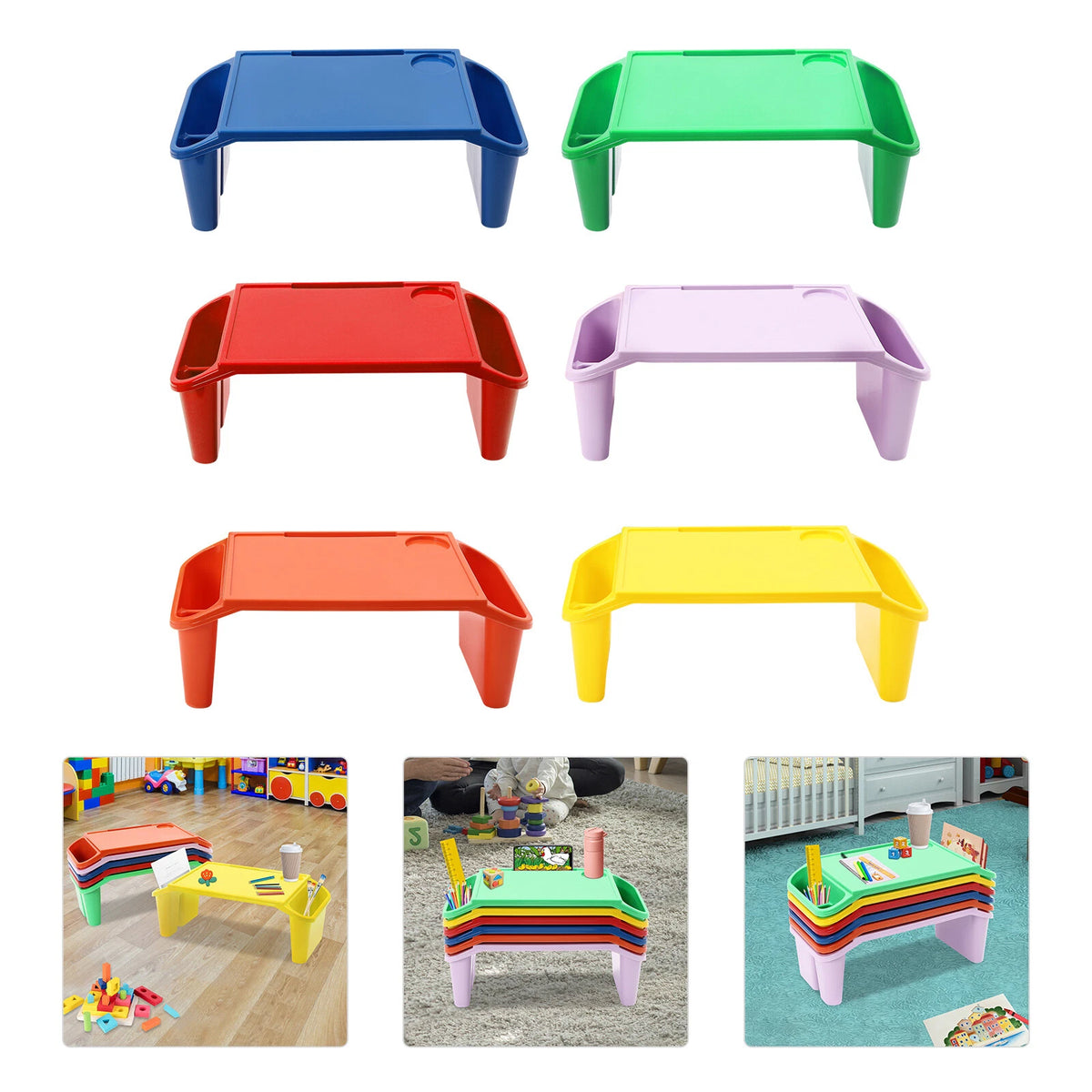 6 Pcs Kids Lap Desk Rectangular Tray for Writing Eating Game Classroom