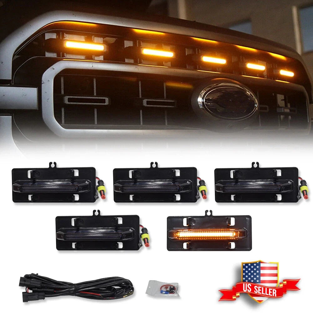 Set of 5 LED Amber Front Grille Lights for Ford F150 (2021–2023)