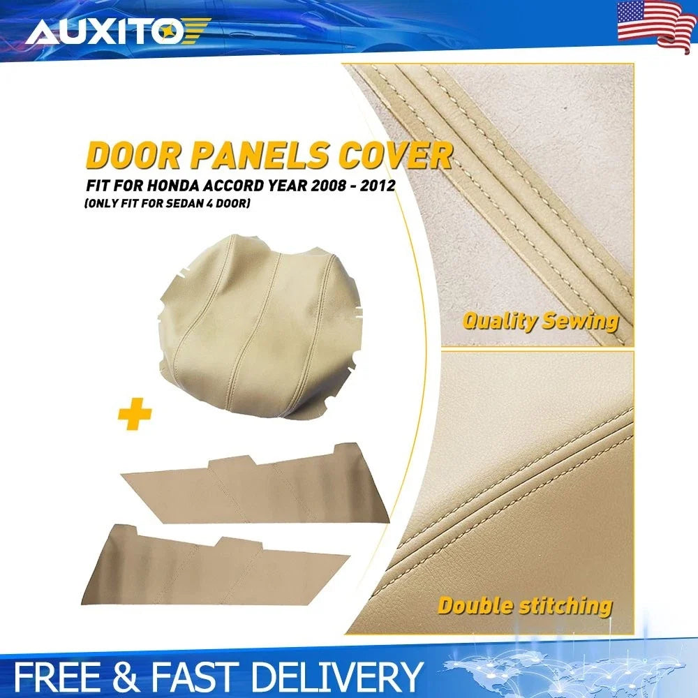 Beige Front Door Panel Covers & Center Console Lid Cover for Honda Accord (2008–2012)