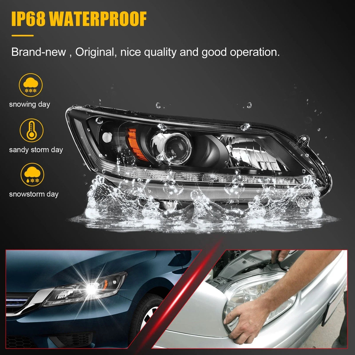 Headlight Assembly for Honda Accord Sedan (2013–2015) Driver + Passenger