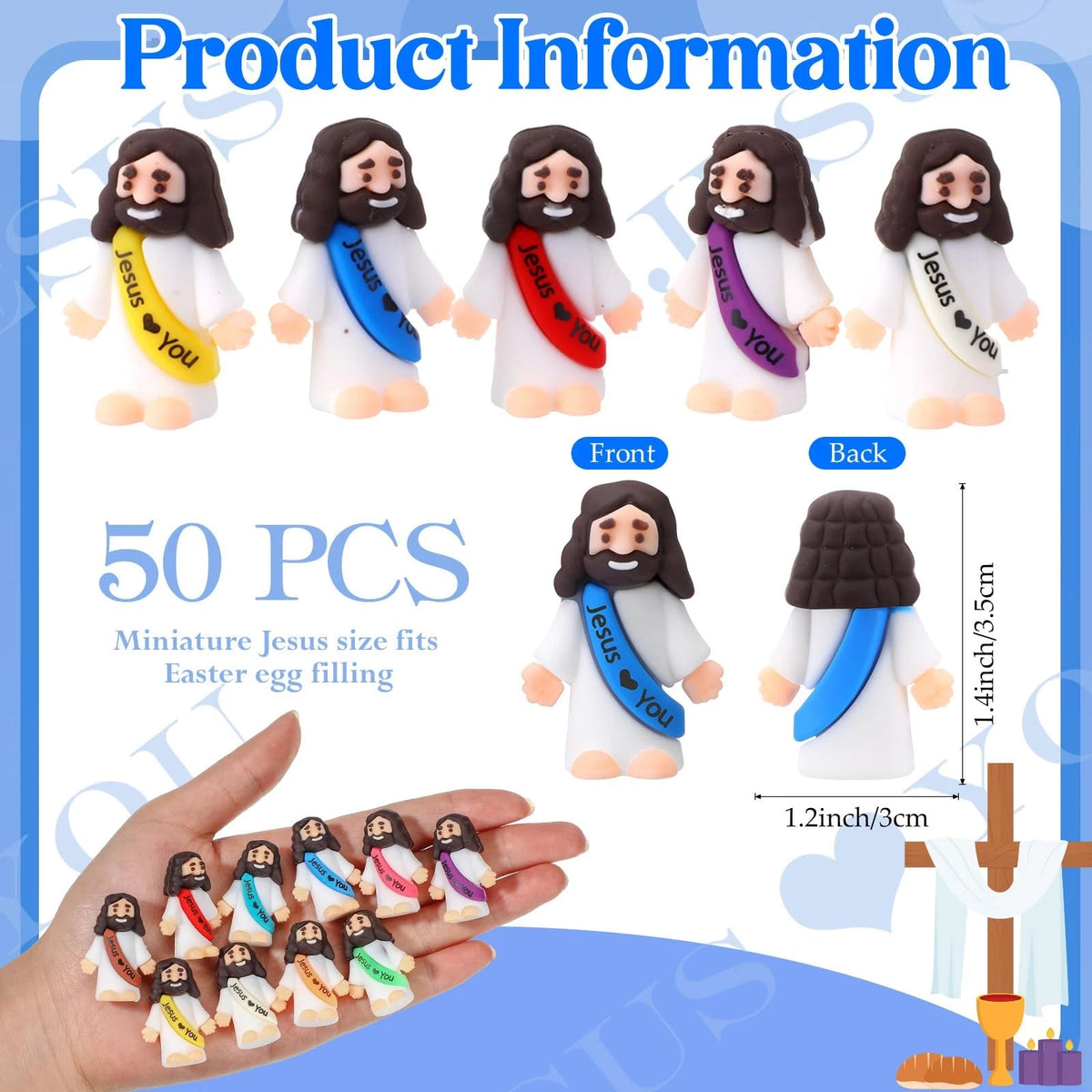 50 Pcs Mini Jesus Figures for (1.2 x 1.4 inches)