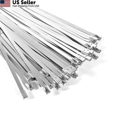 100-Pack Metal Zip Ties 11.8 Inch Heavy Duty 304 Stainless Steel