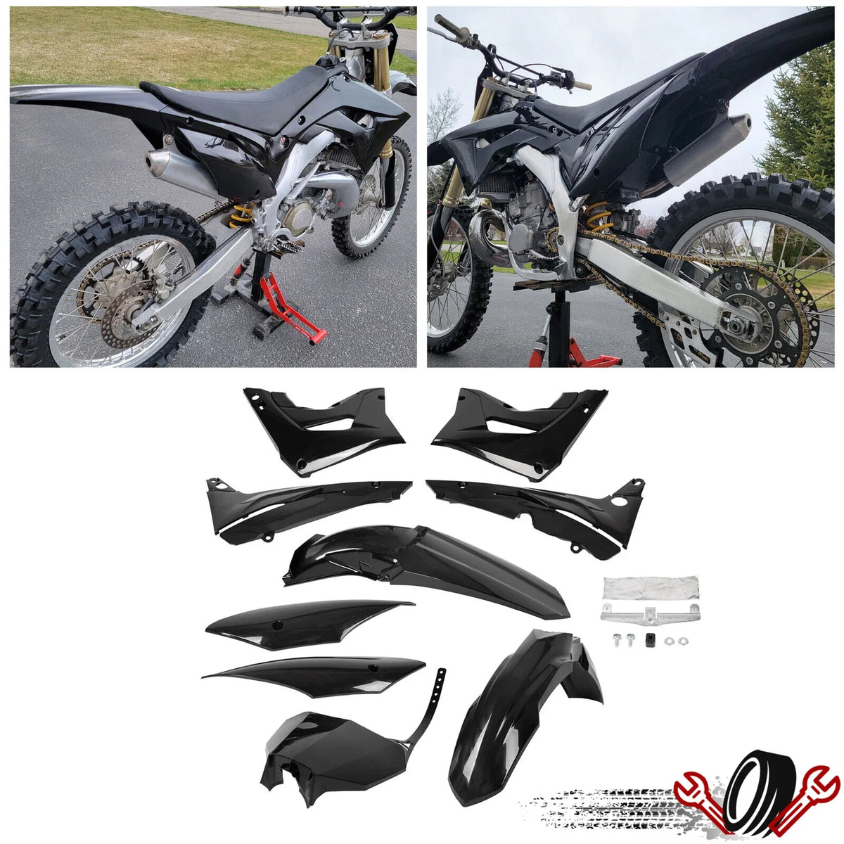 9Pcs Black Plastic Body Work Fairing Kit for Honda CR125R CR250R (2002–2007)