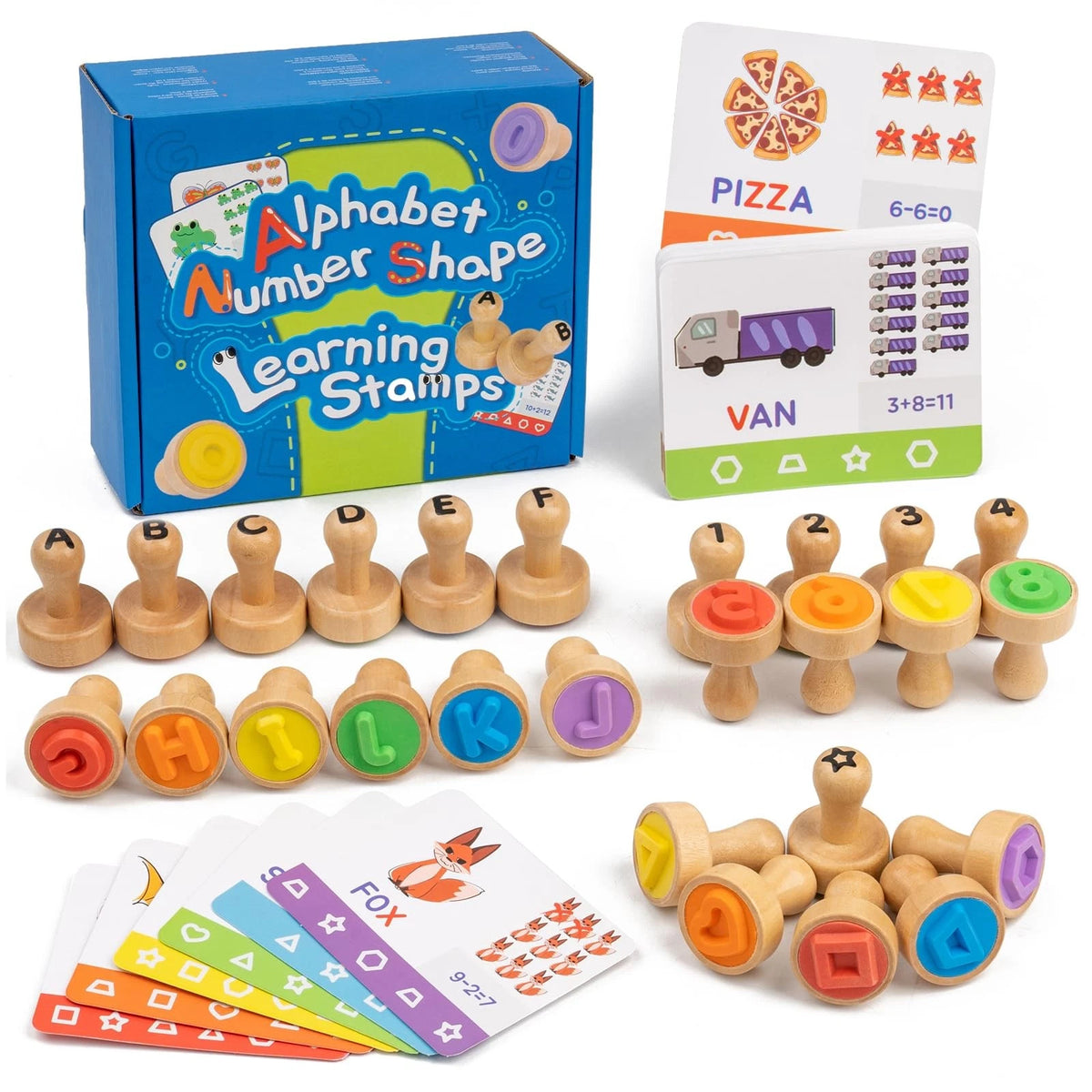 Alphabet Number Stamps for Kids - Wooden ABC Spelling Letter Stampers Set