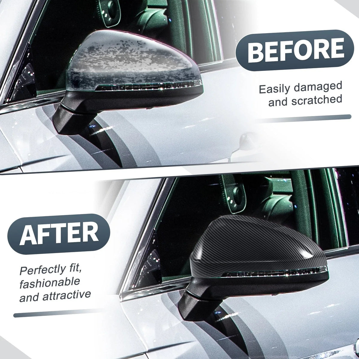 Pair Rearview Mirror Cover Caps Black Carbon Fiber for Audi A4 A5 S4 S5 RS5 (2013–2020)