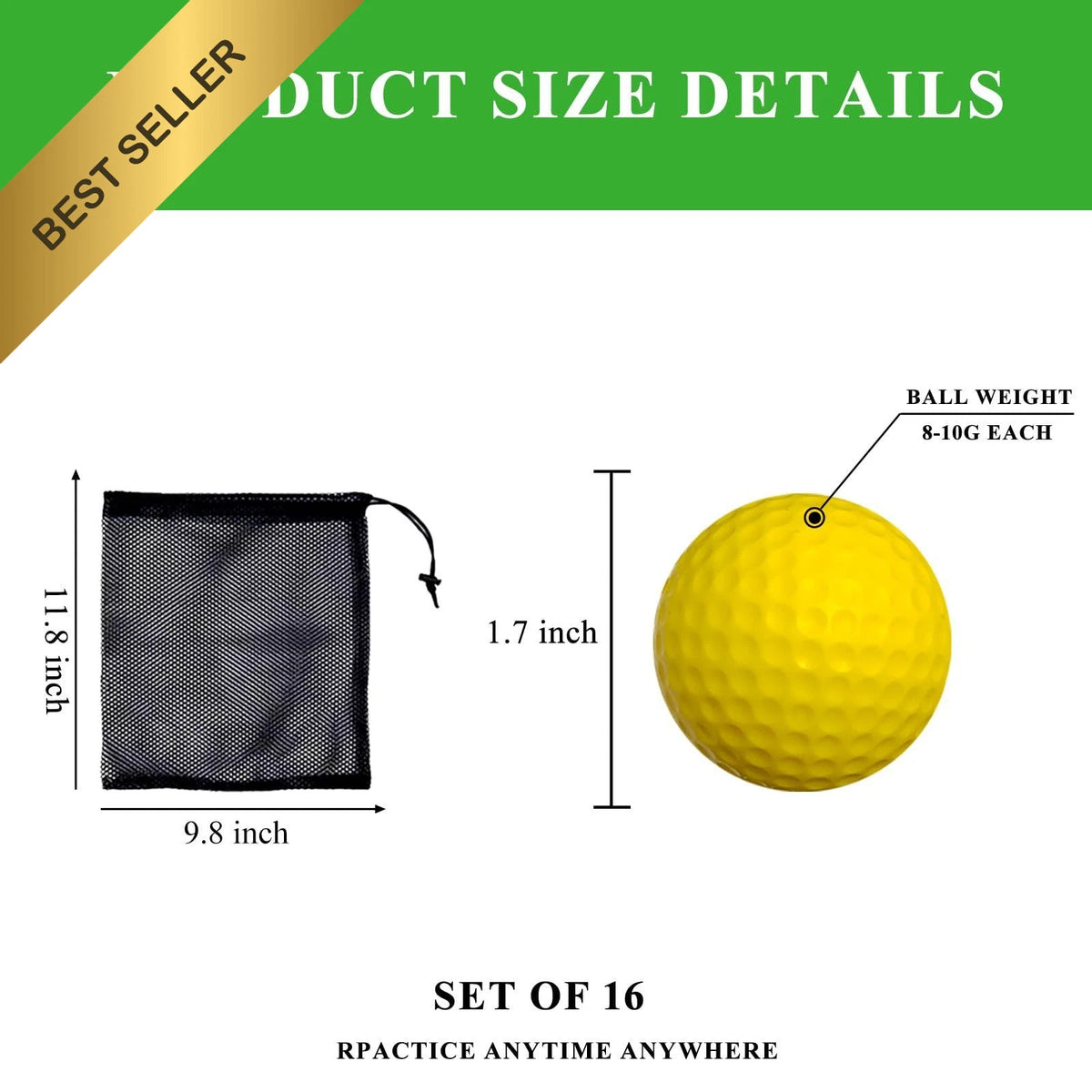 Foam Golf Practice Balls for Indoor Backyard Swing Practice (Set of 12)