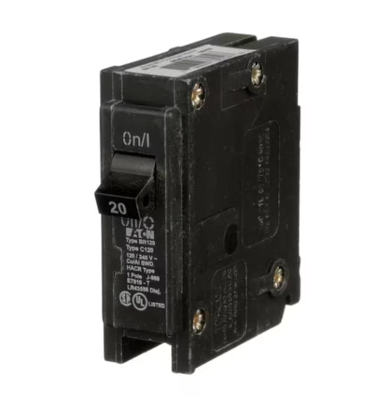 2-Pack Eaton BR120 20A 120V/240V Single Pole Circuit Breakers