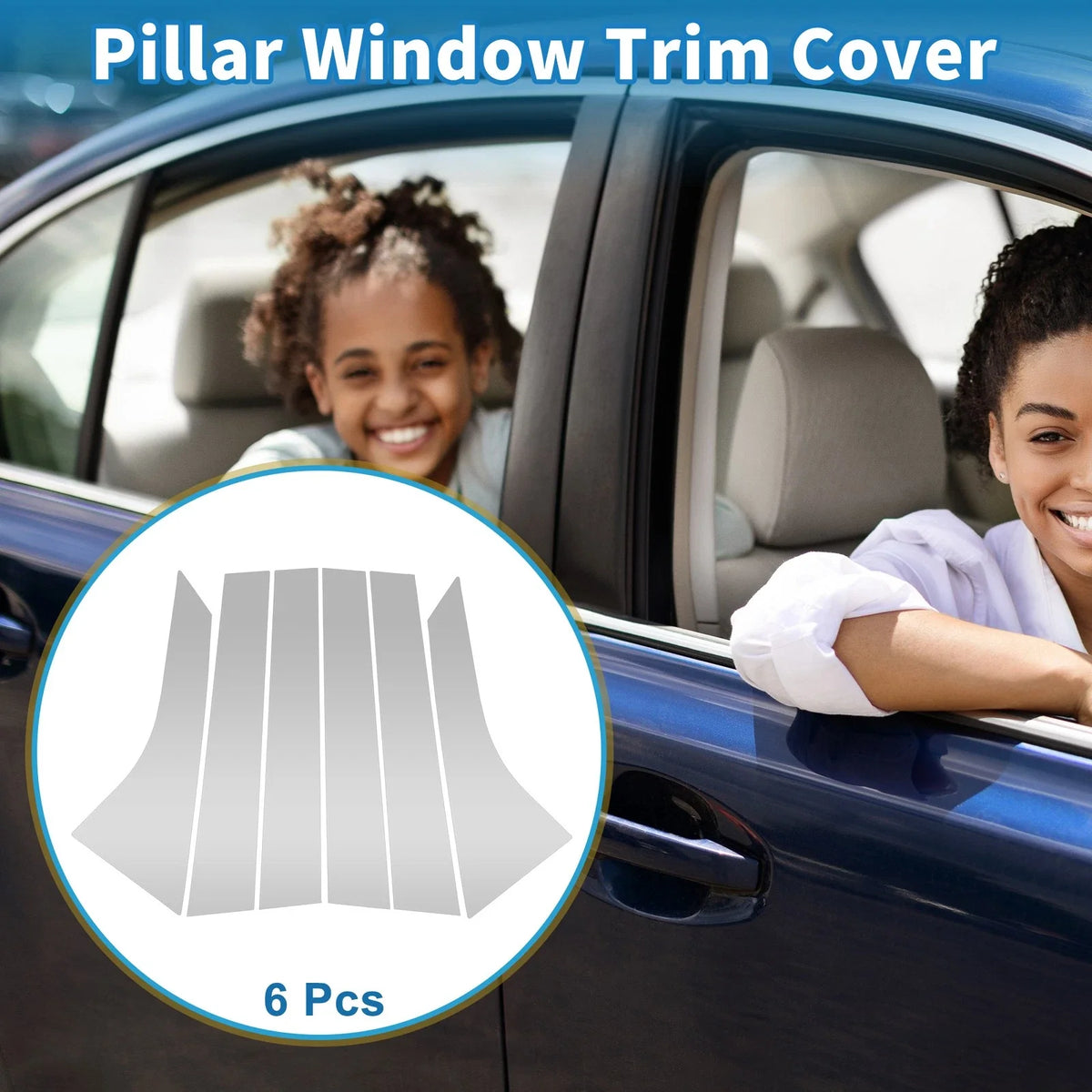 Set of 6 Door Pillar Window Trim for Ford Focus (2008–2011) Silver Tone