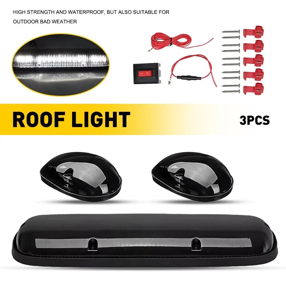 Smoked White LED Cab Roof Marker Lights for Chevy GMC Sierra (2002–2007)