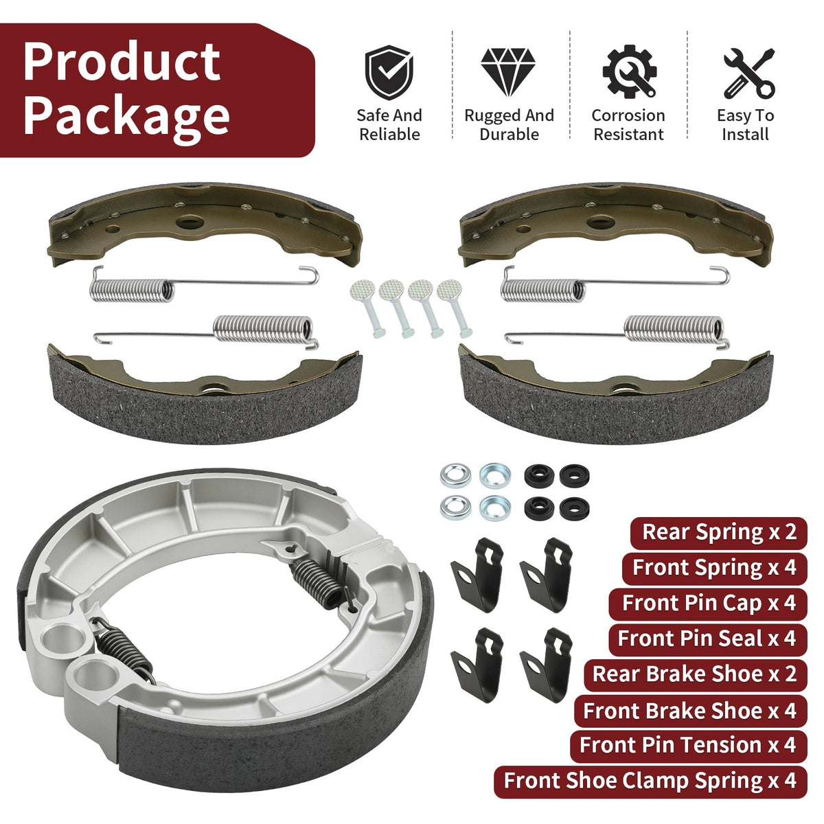 Front & Rear Brake Shoes Kit for Honda Rancher 350 TRX350 (2000–2006)