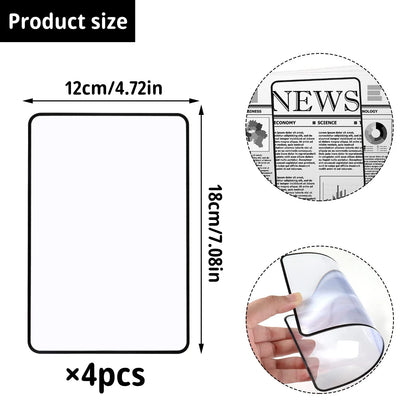 Set of 4 Magnifying Sheets 3X Lightweight Transparent with Black Edge