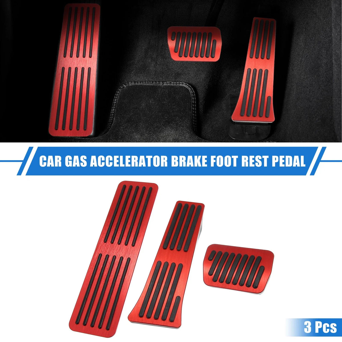 3 Pcs Gas Accelerator Brake Foot Rest Pedal for Ford Explorer (2020–2023) Red