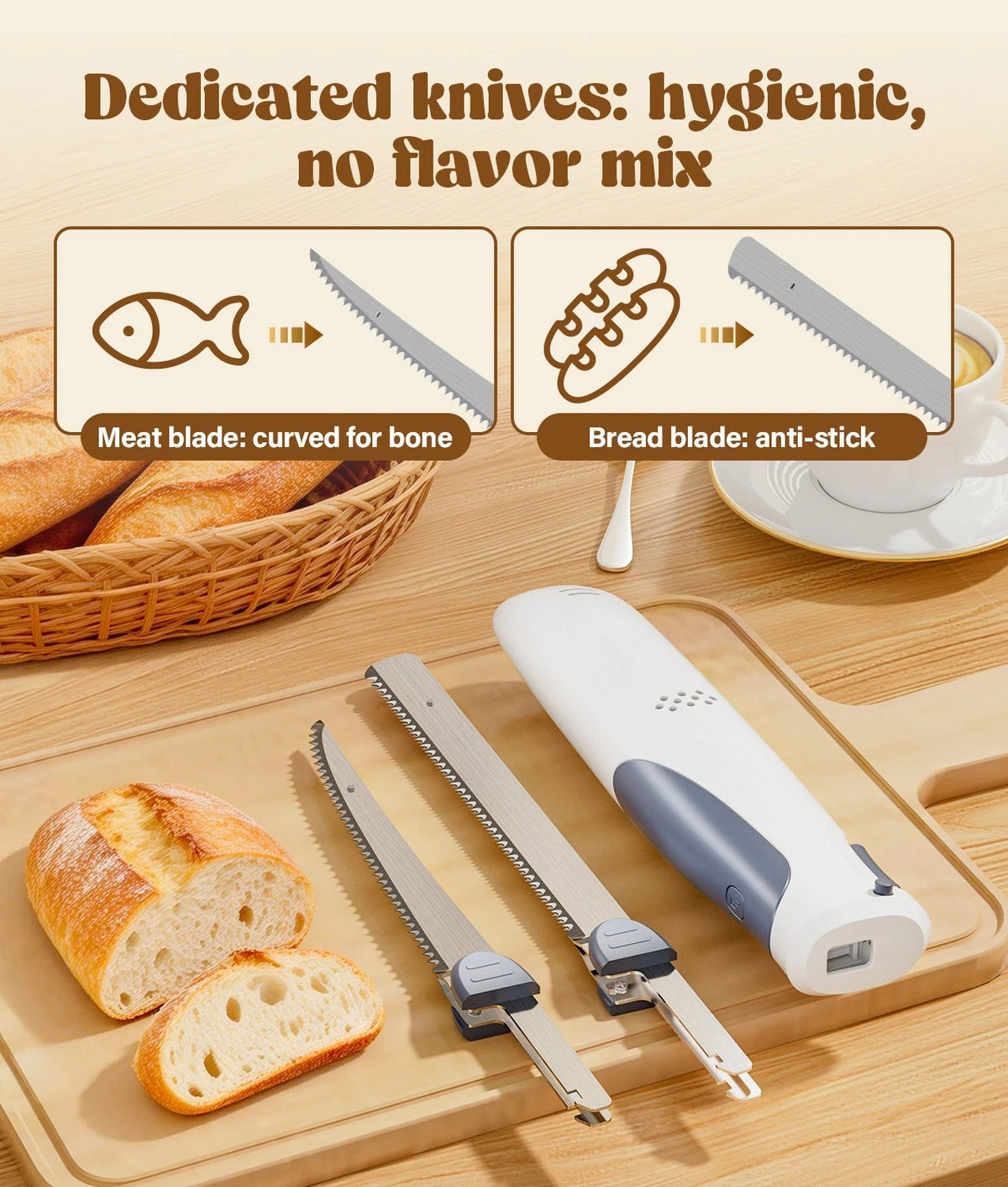 Cordless Electric Carving Knife with Stainless Steel Blades