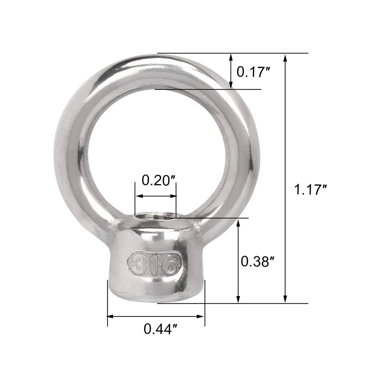 4X Stainless Steel 316 Lifting Eye Nut 1/4" UNC for Automotive