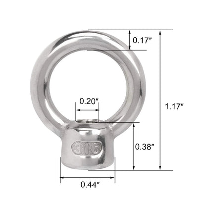4X Stainless Steel 316 Lifting Eye Nut 1/4" UNC for Automotive