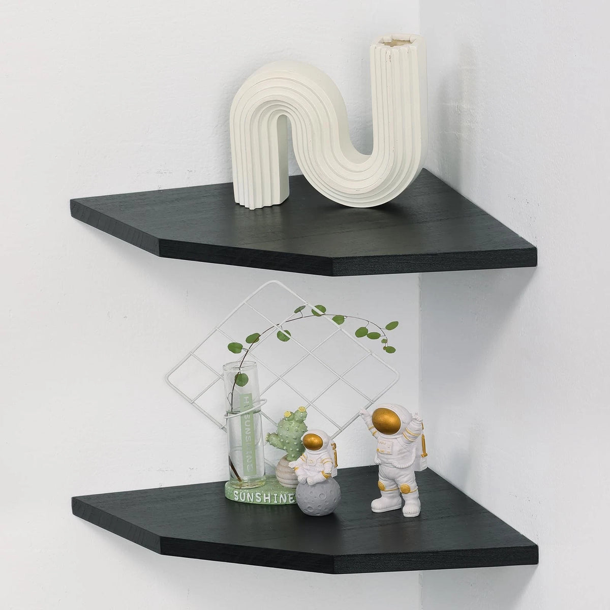 Set of 2 Wood Corner Floating Shelves for Home Decor