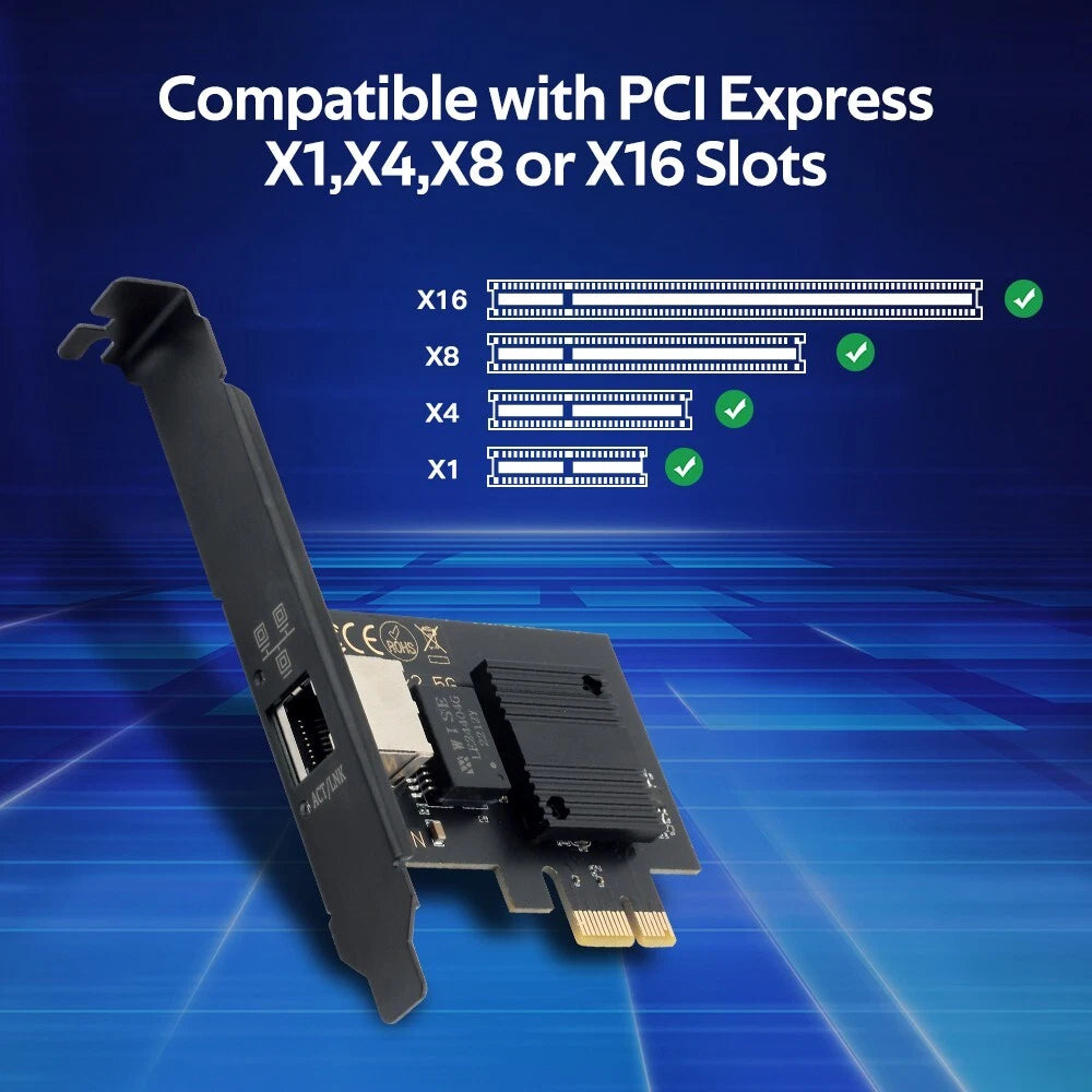 2500Mbps PCIe to RJ45 Ethernet Network Adapter for Desktop