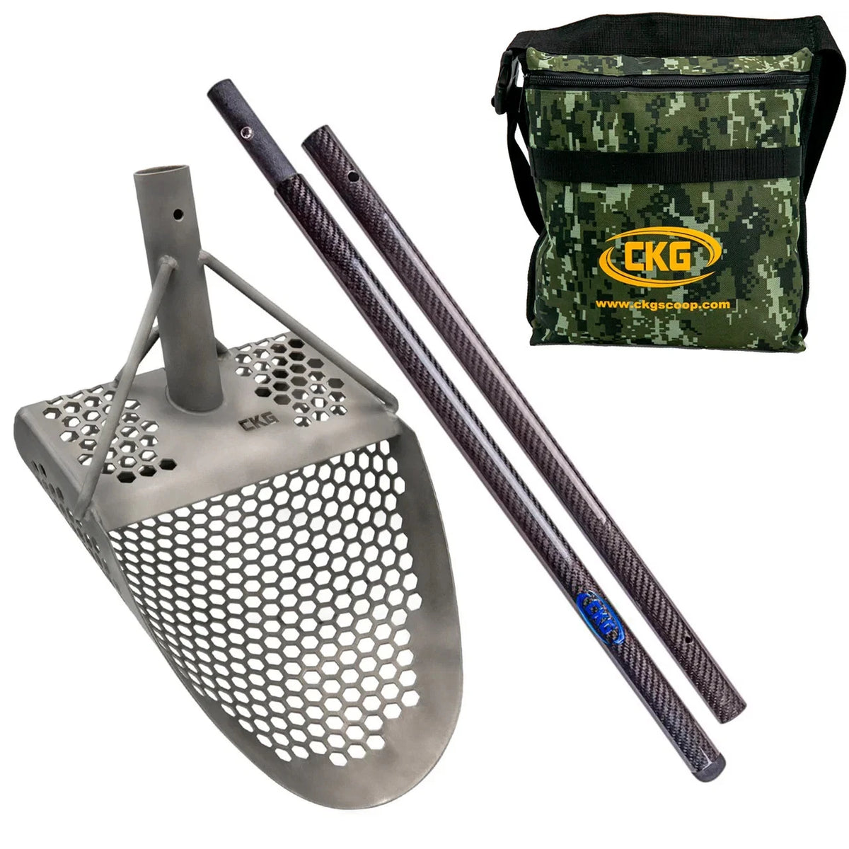CKG Beach Sand Scoop for Metal Detecting (Titanium, Carbon Fiber Handle)