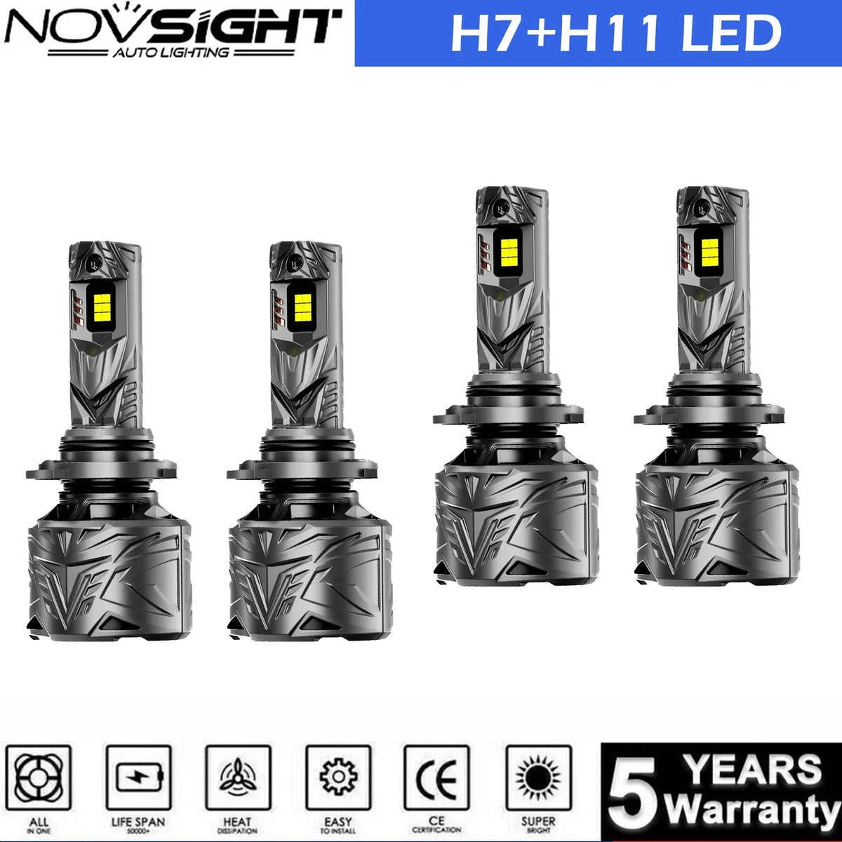 Set of 4 H7 H11 LED Headlight Bulbs for Various Vehicles (6500K)
