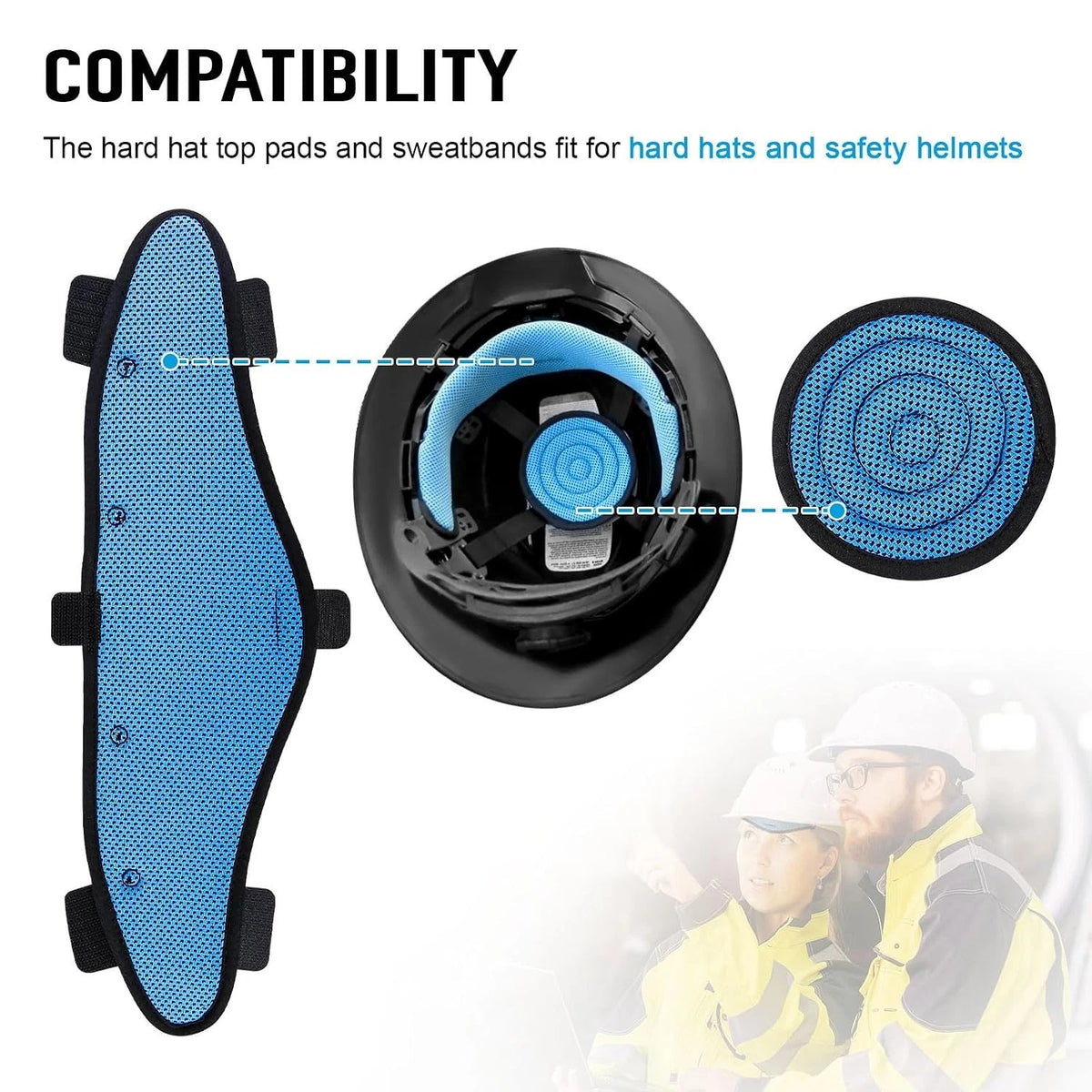 Washable Hard Hat Top Pads and Sweatbands for Safety Helmet Cooling Accessory