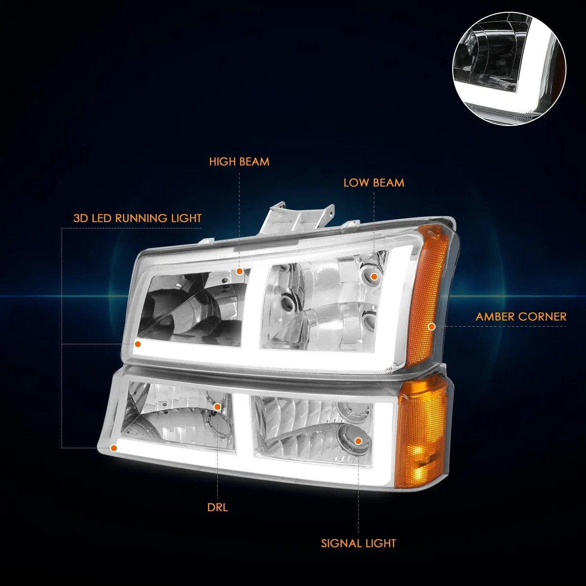 LED DRL Headlights Bumper Lamps for Chevy Silverado/Avalanche (2003–2007)
