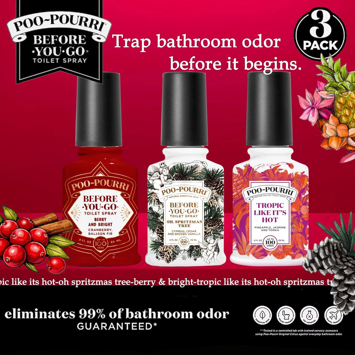 Set of 3 Poo-Pourri Before-You-Go Toilet Spray, Spring 2 Fl Oz