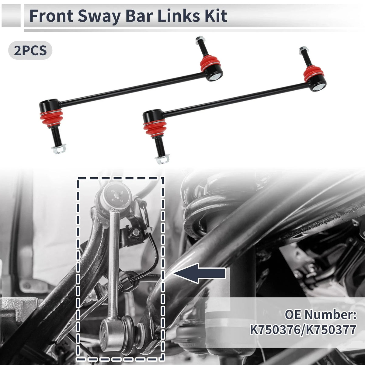 Set of 2 Front Stabilizer Bar Links for Ford Flex (2009) No.K750376/K750377