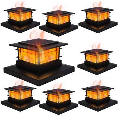 8 Pack Solar Post Cap Lights for Outdoor Use - Flickering Black