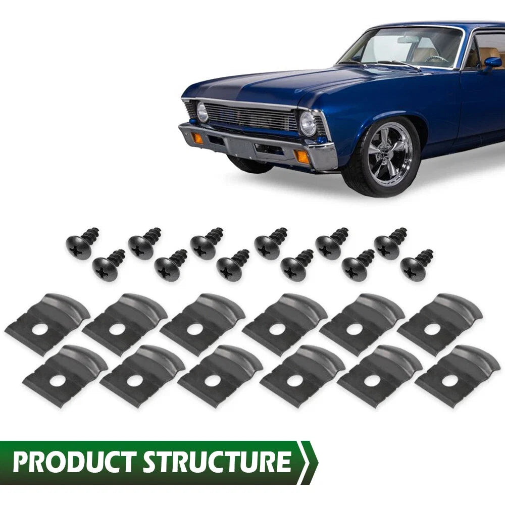 Set of 12 Rocker Molding Clips & Screws for GM Nova Impala (1962–1972)