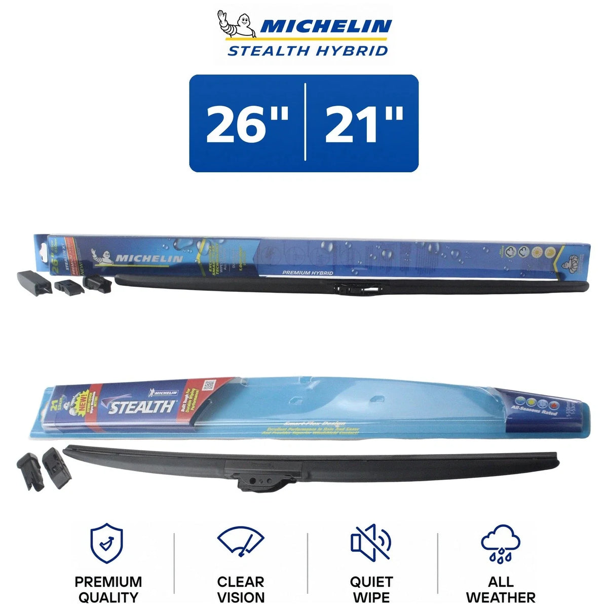 Set of 2 Michelin Stealth Hybrid Wiper Blades for Dodge (2004–2009)