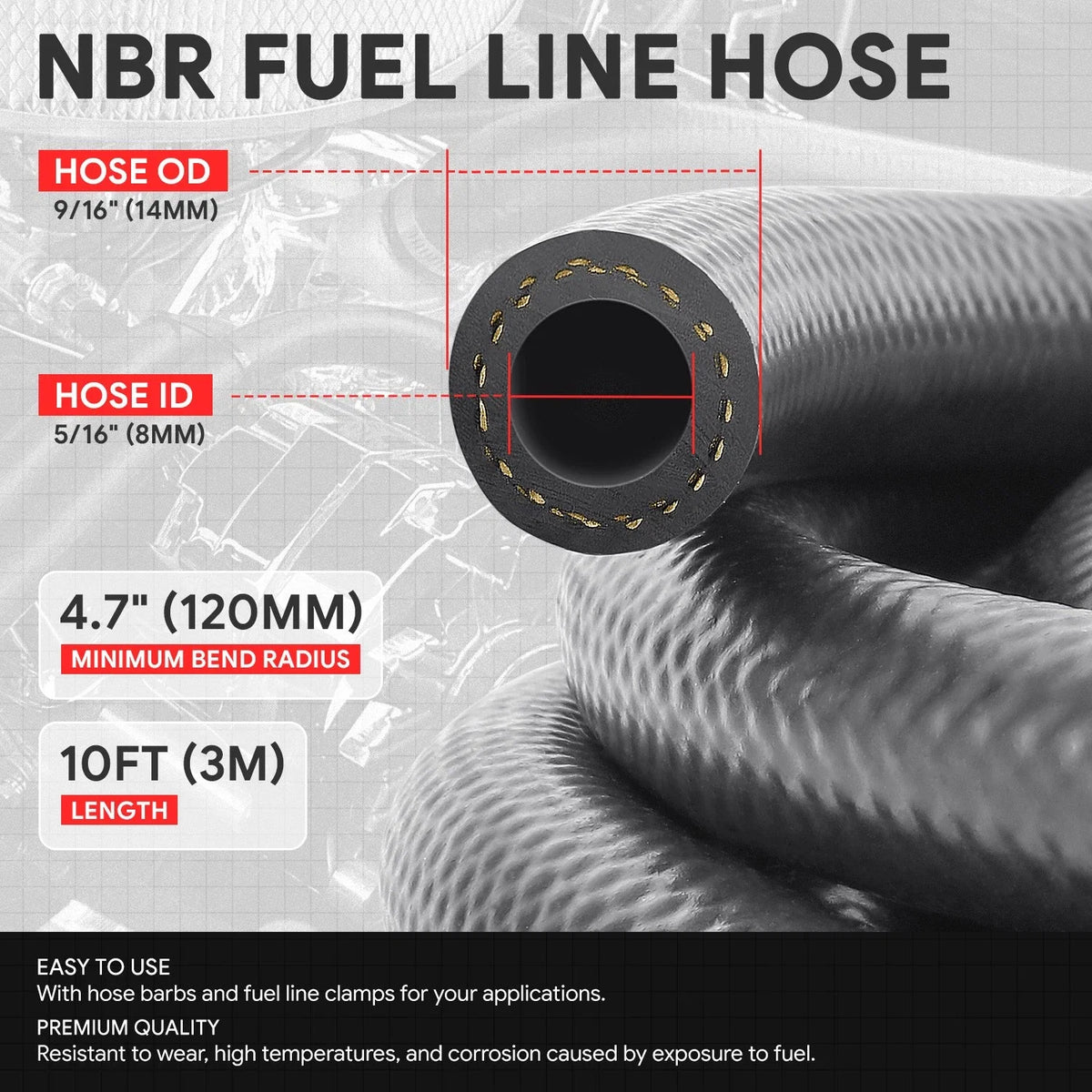 5AN Fuel Line Hose 10ft Nitrile Rubber 5/16" for Oil Gas Pipe