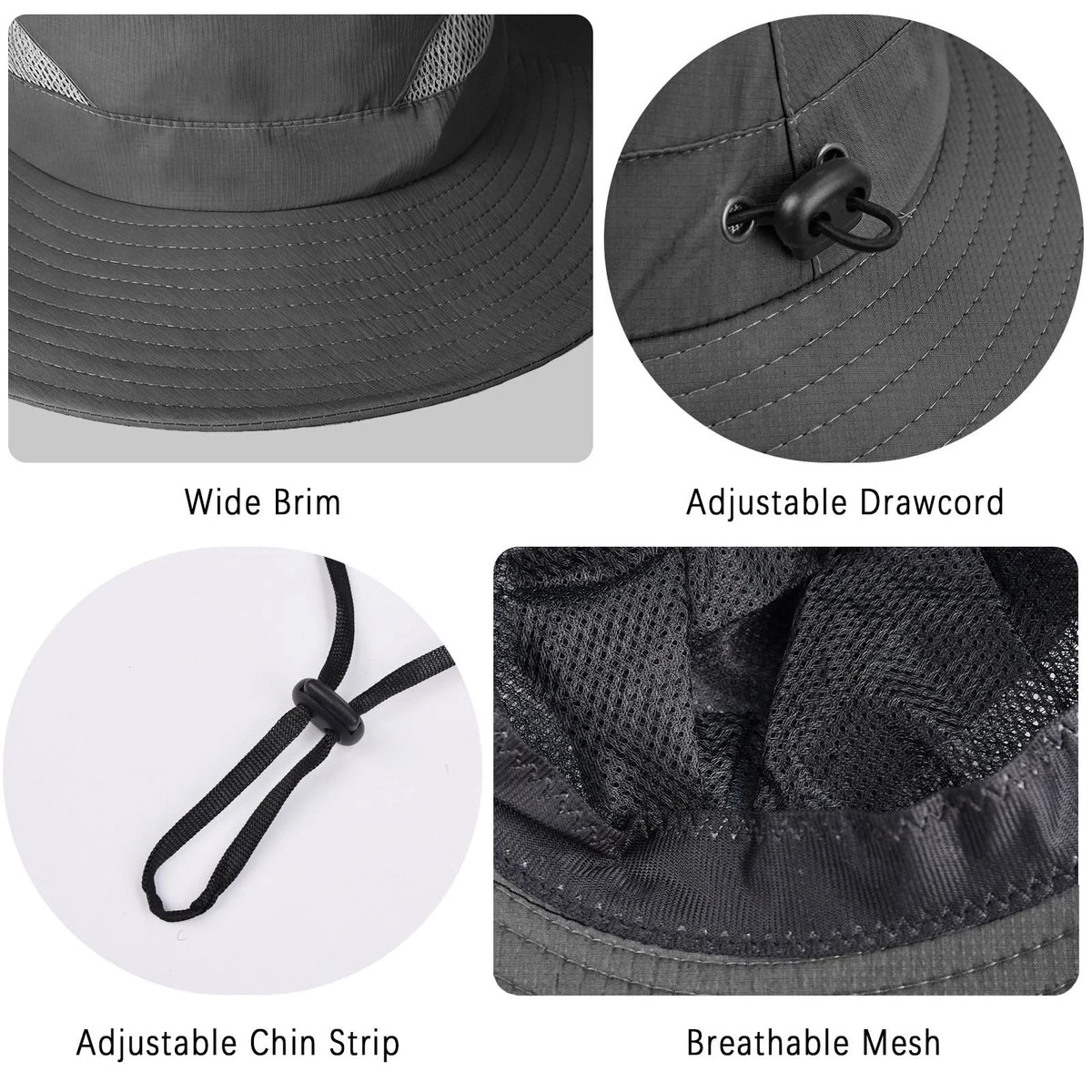 Wide Brim Safari Sun Hat for Men Women (6 3/4-6 7/8) - Dark Gray