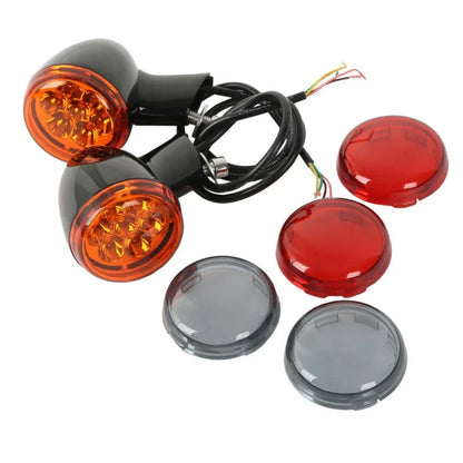 Chrome/Black LED Turn Signals with Bracket for Harley Sportster XL 883 (1992–2022)