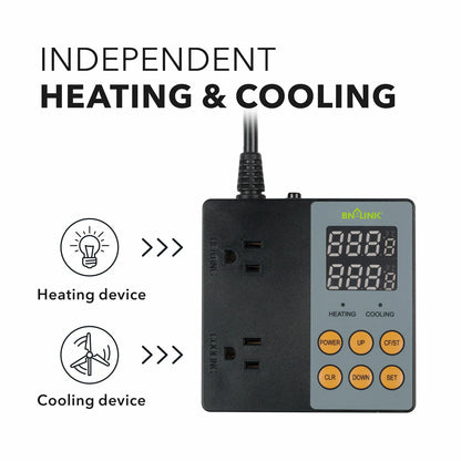 Digital Thermostat Controller for Heating or Cooling (2-Output)