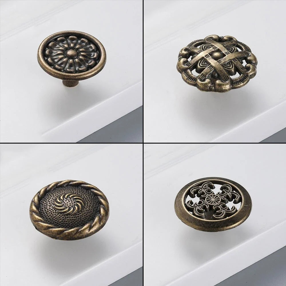 Set of 5 Antique Bronze Door Pull Handles for Cabinets and Drawers
