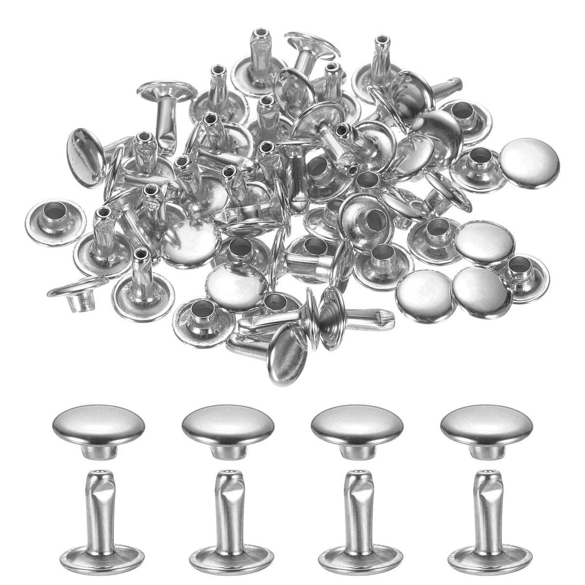 Set of 120 Leather Rivets for Automotive Upholstery (7mm, Silver)