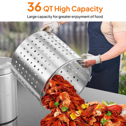 36 Qt. Stainless Steel Turkey Deep Fryer Pot with Lid & Basket