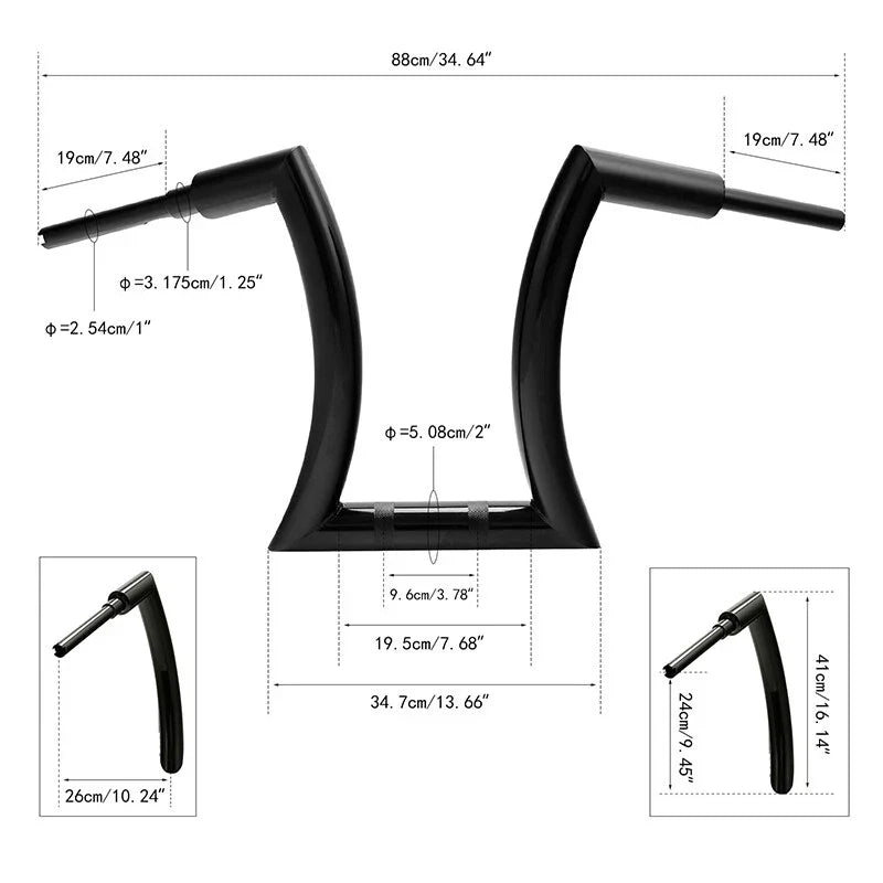 2X 14'' 16'' 18'' 20'' Rise 2'' Ape Hanger Handlebar for Harley Sportster